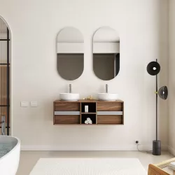 Mobile bagno portalavabo 120 cm con vano a giorno rovere deciso e specchio - Plint