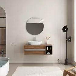 Mobile bagno portalavabo 120 cm rovere deciso con vano a giorno e specchio - Plint