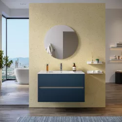 Mobile bagno sospeso 100 cm blu esotico opaco con lavabo e specchio - Dedalo