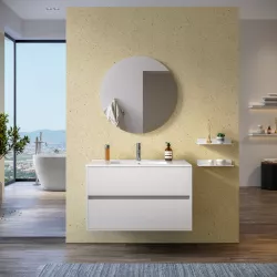 Mobile bagno sospeso 100 cm bianco opaco con lavabo e specchio - Dedalo