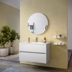 MOBILE BAGNO A TERRA 56,5 CM CON LAVABO E SPECCHIO BIANCO, EASY