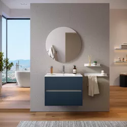 Mobile bagno sospeso 80 cm blu esotico opaco con lavabo e specchio - Dedalo