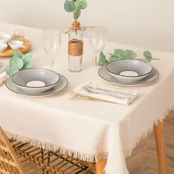 Tovaglia 250x150 cm in cotone bianco con frange - Saphir
