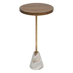 Tavolino rotondo 36 cm con top in legno di acacia e base in marmo - Jean