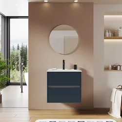 Mobile bagno sospeso 60 cm blu esotico opaco con lavabo e specchio - Dedalo