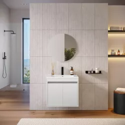 Mobile bagno con ante 60 cm bianco opaco con lavabo e specchio - Dedalo