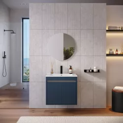 Mobile bagno con ante 60 cm blu esotico opaco con lavabo e specchio - Dedalo