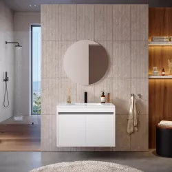 Mobile bagno con ante 70 cm bianco opaco con lavabo e specchio - Dedalo