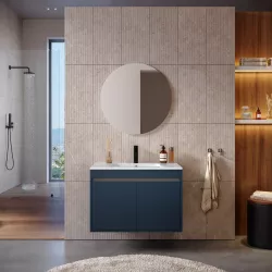 Mobile bagno con ante 70 cm blu esotico opaco con lavabo e specchio - Dedalo