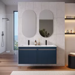 Mobile bagno sospeso 120 cm con ante blu esotico opaco e specchi - Dedalo