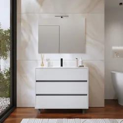 Mobile bagno a terra 100 cm bianco opaco con lavabo e specchio - Calipso
