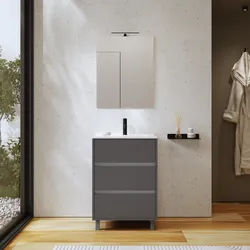 Mobile bagno a terra 60 cm antracite con lavabo e specchio - Calipso