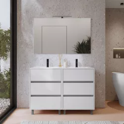 Mobile bagno da terra con specchio e 2 lavabi 120x195cm bianco lucido  Obsession