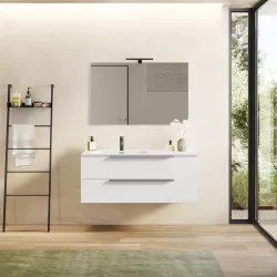 Mobile bagno sospeso 120 cm bianco opaco con vani laterali e specchio - Ecuador