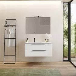 Mobile bagno sospeso 100 cm bianco opaco con vani laterali e specchio - Ecuador