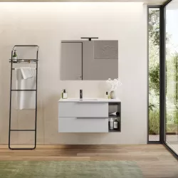 Mobile bagno sospeso 100 cm bianco opaco con vani frontali e specchio - Ecuador