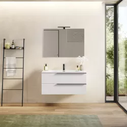 Mobile bagno sospeso 100 cm bianco opaco con lavabo integrato e specchio - Ecuador