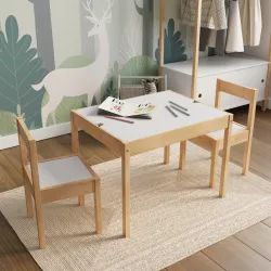 Set tavolino contenitore con due sedie per bambini in legno - Carezza kids