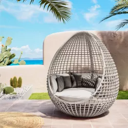 Divano isola in polyrattan bianco con cuscini - Nest