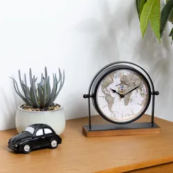 Orologio da tavolo 21h cm girevole in metallo nero e legno