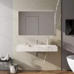 Lavabo sospeso o da appoggio 120 x 46 cm in gres marmorizzato bianco - Damala