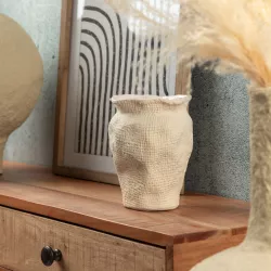 Vaso decorativo rotondo 14 cm in alluminio bianco crema