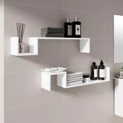 Set 2 mensole bagno 90x17,5 h cm in legno bianco - Tetris