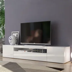 Mobile porta tv 200 cm con ante e vano a giorno in legno bianco lucido - Rodri