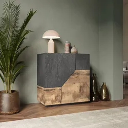 Credenza 79,3x86h cm con ante in legno acero e grigio report - Diako