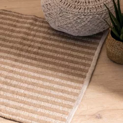 Tappeto 90x60 cm fantasia a righe in cotone naturale e marrone