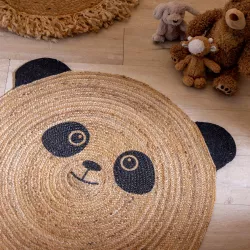 Tappeto per bambini rotondo D 90 cm con stampa panda in cotone e juta - Kids