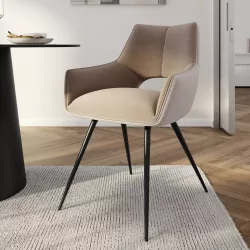 Poltrona in tessuto beige e tortora con gambe nere - Talia