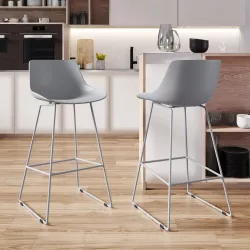 Set 2 sgabelli in polipropilene grigio ghiaccio con gambe in metallo - Locus