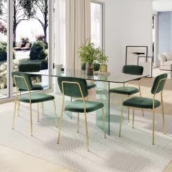 Set 6 sedie in velluto verde bosco con gambe in metallo oro - Perry