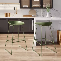 Set 2 sgabelli in polipropilene verde con gambe in metallo - Breccia