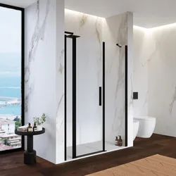 Box doccia nicchia 155 cm 25 giunto + 70 battente + 60 fisso con profilo nero 195h - Nilo