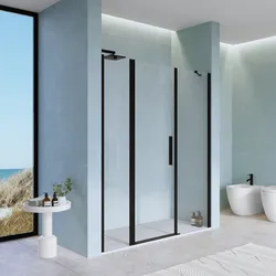 Box doccia nicchia 160 cm 40 giunto + 60 battente + 60 fisso con profilo nero 195h - Nilo