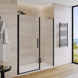 Box doccia nicchia 170 cm battente 95 cm e lato fisso con vetro temperato trasparente e profilo nero 195h - Nilo