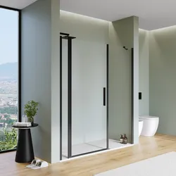 Box doccia nicchia 175 cm 20 giunto + 80 battente + 75 fisso con vetro temperato trasparente e profilo nero 195h - Nilo