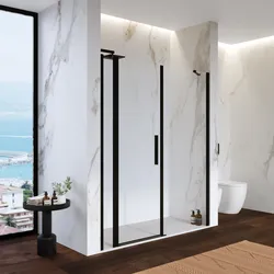 Box doccia nicchia 175 cm battente 70 cm e lato fisso con vetro temperato trasparente e profilo nero 195h - Nilo