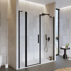 Box doccia nicchia 175 cm battente 60 cm e lato fisso con vetro temperato trasparente e profilo nero 195h - Nilo