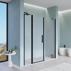Box doccia nicchia 180 cm battente 60 cm e lato fisso con vetro temperato trasparente e profilo nero 195h - Nilo
