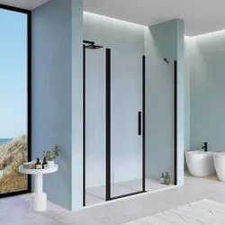 Box doccia nicchia 185 cm 40 giunto + 70 battente + 75 fisso con vetro temperato trasparente e profilo nero 195h - Nilo