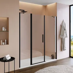 Box doccia nicchia 185 cm 50 giunto + 60 battente + 75 fisso con vetro temperato trasparente e profilo nero 195h - Nilo