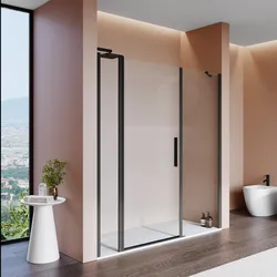 Box doccia nicchia 200 cm 35 giunto + 90 battente + 75 fisso con vetro temperato trasparente e profilo nero 195h - Nilo