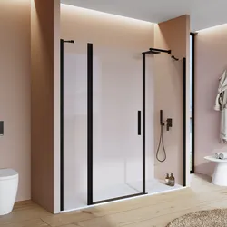 Box doccia nicchia 200 cm battente 80 cm e lato fisso con vetro temperato trasparente e profilo nero 195h - Nilo