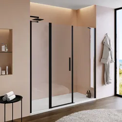 Box doccia nicchia 200 cm battente 70 cm e lato fisso con vetro temperato trasparente e profilo nero 195h - Nilo