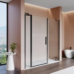 Box doccia nicchia 205 cm battente 90 cm e lato fisso con vetro temperato trasparente e profilo nero 195h - Nilo