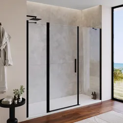 Box doccia nicchia 210 cm battente 80 cm e lato fisso con vetro temperato trasparente e profilo nero 195h - Nilo