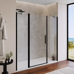 Box doccia nicchia 210 cm 55 giunto + 90 battente + 65 fisso con profilo nero 195h - Nilo